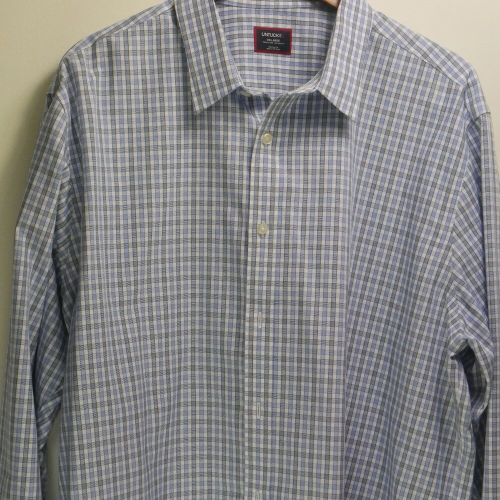 UNTUCKit Men's Blue Plaid Shirt XX-Large Wrinkle Free Relaxed Fit